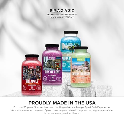 Hot Tub & Spa Aromatherapy Bath Salt Crystal Scents Spazazz Destinations Collection Bundle Aloha Paradise, Big Apple, City of Love, Cherry Blossom - Skin Moisturizer - Will Not Damage Spas & Hot Tubs