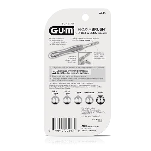 GUM Proxabrush Go-Betweens - Wide - Interdental Brushes - Soft Bristled Dental Picks for Plaque Removal Health - Safe for Braces & Dental Devices, 10 Count (Pack of 4)