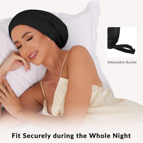 100% Mulberry Silk Bonnet for Sleeping Women Men, Real Silk Lined Sleep Cap with Adjustable Strap, Hair Wrap Slouchy Beanie for Curly Hair