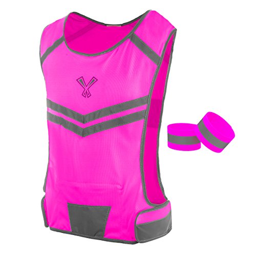 247 Viz Running Reflective Vest with Inside Pocket and 2 Bands, High Visibility Reflective Running Gear Safety Vest Straps for Men Women Kids for Night Running Walking Cycling