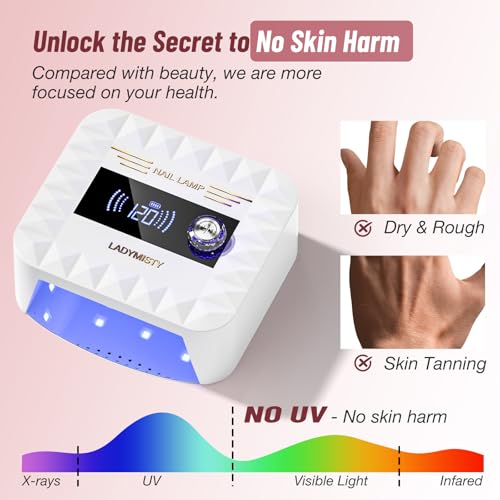 268W UV Nail Lamp Cordless, LadyMisty UV Light for Gel Nails with Convenient Knob, Dual Light Source Precise Curing & LCD Display Screen, Portable Wireless Nail Lamp, Fast Curing for Nail Salon & Home