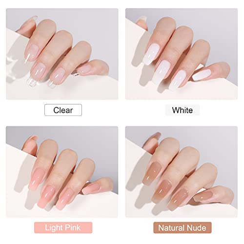 GAOY Poly Nail Extension Gel Kit of 4 Colors with Top Coat Base Coat Dual Forms and Tools Nail Enhancement All-in-One Builder Gel French Manicure Kit