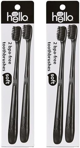 hello Charcoal Soft Toothbrush with Activated Charcoal from Sustainable Bamboo, BPA- Free, Made from Plant-Based Materials, 4 Pack