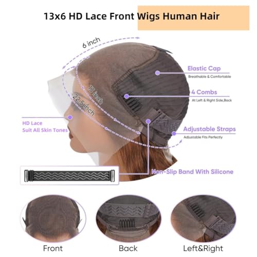 Honey Blonde Ombre Lace Front Wig Human Hair Highlight Body Wave Lace Front Wigs Human Hair Pre Plucked 200 Density Glueless Wig 13X6 HD Lace Frontal Wig for Women 4/27 Colored 28 Inch