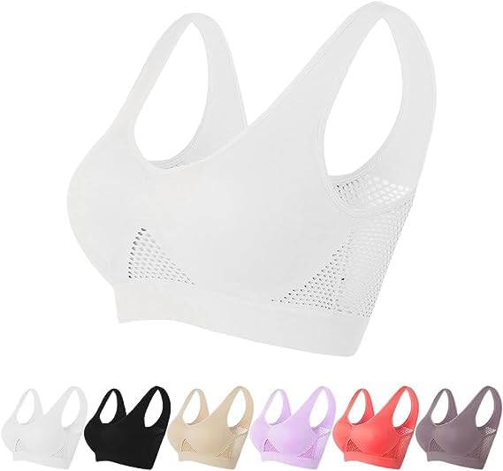 Breathable Cool Liftup Air Bra, 2024 New Large Size Air Bra Breathable and Comfortable Mesh Sports Bra for Women White