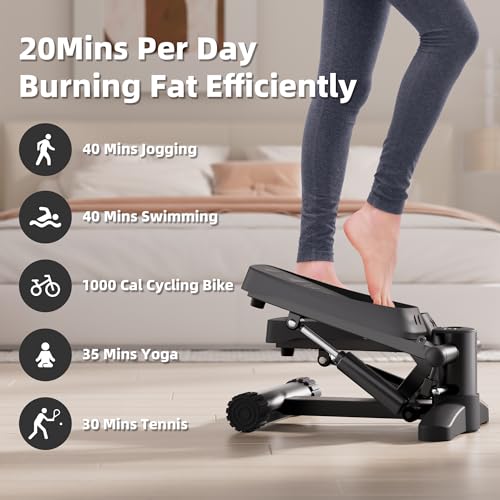 Black Stair Stepper for Exercises, Portable Mini Steppers with Resistance Band, 330LB Weight Capacity, Non-Slip Mat, LCD Calories Display, Aerobic Fitness Stepper for Home Workout