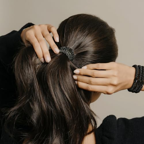 Black Hair Ties for Thick Hair, Grab & Go Pony Tube, 15 Pack, Black Pack, Thick No-Crease Bands with Strong Hold, Damage-Free Design, Sleek Everyday Style | L. Erickson