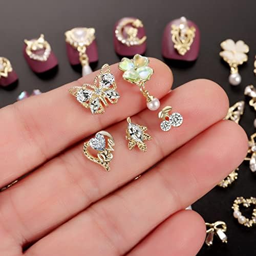 1 Pack of 50pcs 3D Nail Charms for Acrylic Nails with Art Nail Gems and Rhinestones (#1-Gold Tone)