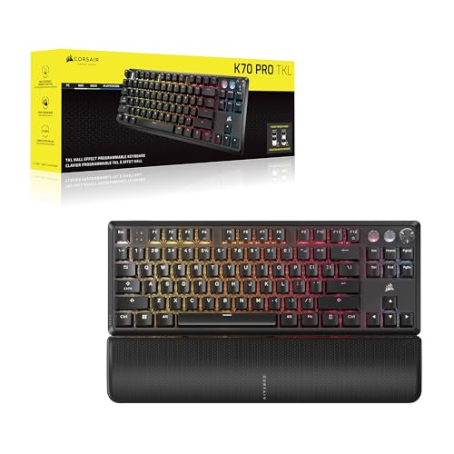 Corsair K70 PRO TKL RGB Tenkeyless Mechanical Wired Gaming Keyboard – Pre-Lubed Hall Effect MGX Hyperdrive Adjustable Switches, Simultaneous SOCD and Rapid Trigger, ABS Double-Shot, QWERTY NA – Black