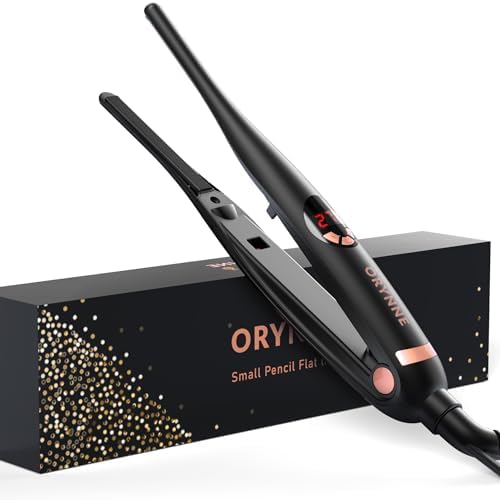 3/10'' Small Flat Irons for Short Hair Pixie Cut, 5s Ultra Fast Heat Up Tiny Pencil Flat Iron, Ionic Mini Edge Flat Iron, Skinny Thin Straightener Champagne Gold