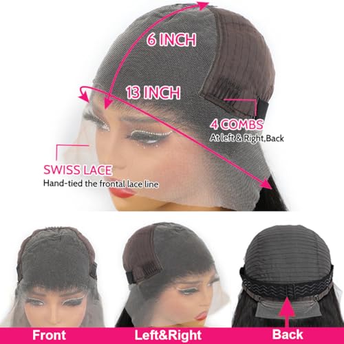 30 Inch 13x6 Lace Front Wigs Human Hair 200 Density Body Wave HD Lace Front Wigs Human Hair Pre Plucked with Baby Hair Natural Color Glueless Frontal Wig for Women 100% Brazilian Virgin Human Hair