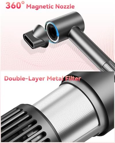 Hair Dryers for Women, 110000 RPM High Speed Blow Dryer, 200 Millions Negative Ionic Hair Dryer, 1600W Quiet Hairdryer for Travel, Hair Dryer with Nozzle, 4 Temp & 3 Speed Setting, Gray