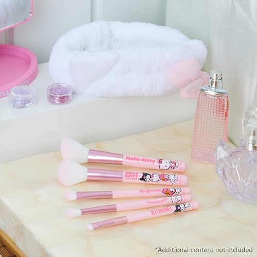 Hello Kitty Makeup Brush Set of 5 Kawaii Fluffy Makeup Headband Women Teens Girls Powder Brush Eyeshadow Brush Beauty Set Anime Cute Gifts