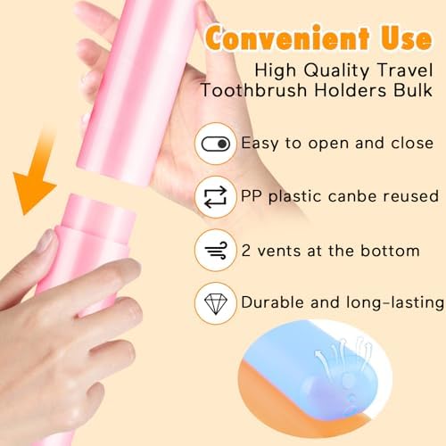 HOFASON 48PCS Large Travel Toothbrush Case Holder, Toothbrush Holders Bulk, Kids Classroom Plastic Pencil Case 8x1.2x0.8 inches, Portable Toothpaste Case Cover Protector for Travel Use (6 Colors)
