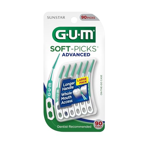GUM Soft-Picks Advanced, Easy to Use Dental Picks for Teeth Cleaning Health, Disposable Interdental Brushes with Convenient Carry Case, Dentist Recommended Dental Picks, 90 Count (Pack of 3)