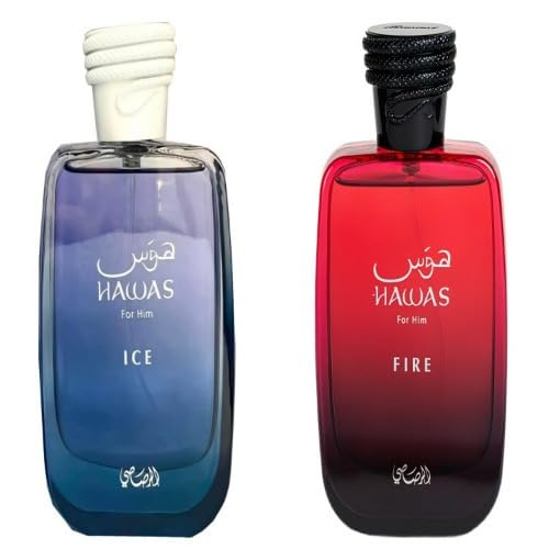 Hawas Ice and Fire Eau de Parfum Set for Him, 3.4 fl oz Each, 2-Piece Fragrance Combo Pack