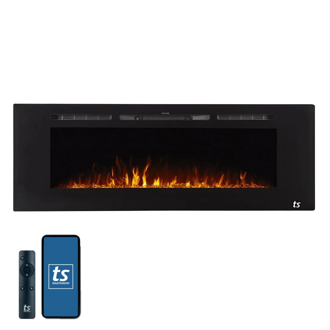 Touchstone Smart Electric Fireplace-The Sideline 60" Wide-in Wall Recessed - 30 Realistic Ember Color/Flame Options - 1,500W Heater w/Thermostat - Log & Crystal Hearth Options - Alexa/WiFi Enabled