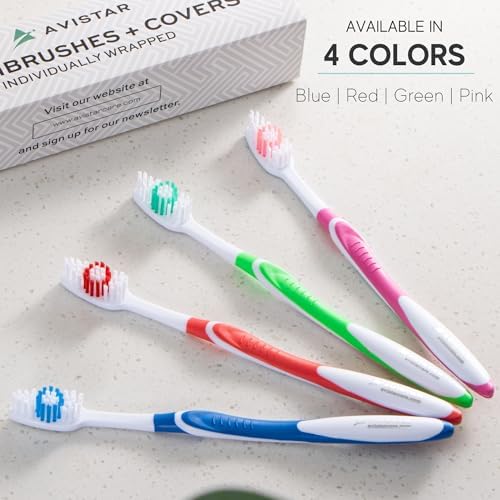 104 Pack Bulk Toothbrushes w/Cover Caps, Individually Wrapped Disposable Travel Toothbrush, Value Size, Long Lasting 3+ Months, Med-Soft Manual Teeth Brush Bristles, 4 Colors (Red Green Blue Pink)