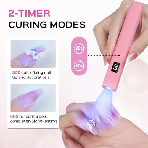 Handheld UV Light for Gel Nails, LED Nail Lamp, Portable Mini Nail Dryer with Stand & LCD Screen, 5W Nail Lamp for Fast Curing (Pink)