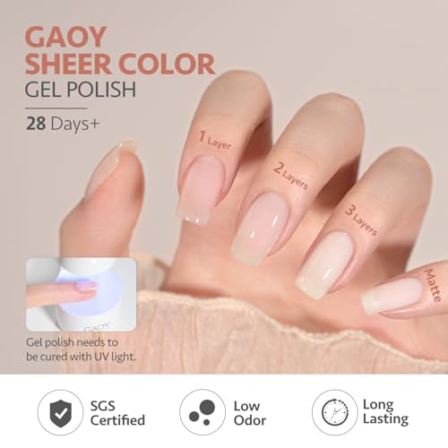 GAOY Milky Jelly Nude Gel Nail Polish Set, 6 Transparent Colors Sheer White Pink Soak Off UV Light Cure Gel Polish Kit for Salon and Nail Art DIY at Home