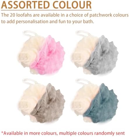 20 Pack Travel Loofah Individually Wrapped, Small Loofah Shower Puff, 30g Mini Bath Sponge Pouf Ball Body Sponges for Shower, Multicolor