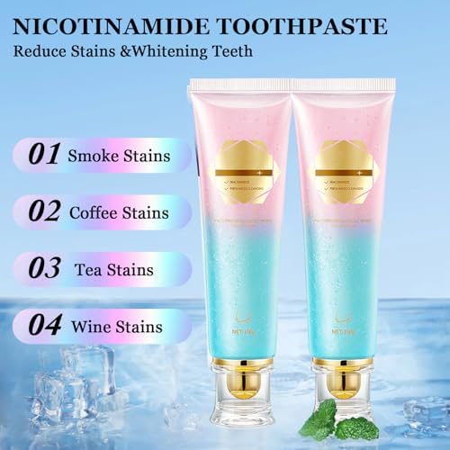 2Pcs Acssart Radiant Niacinamide Intensive Whitening Toothpaste, Niacinamide White Toothpastes, Remove Tooth Stains, Fresh Breath