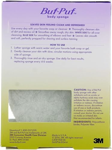 Buf-Puf Body Sponge, Bath Sponge, Dermatologist Developed, Cleanses Skin of Dirt, and Excess Oil, Reusable, Exfoliating, 2 Count