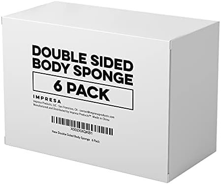 Impresa Double Sided Body Sponge - Scrub Sponge 6 Count White & Blue Puff Pads - Buff Puff Style Exfoliating Pads for Dead Skin & Dirt Removal