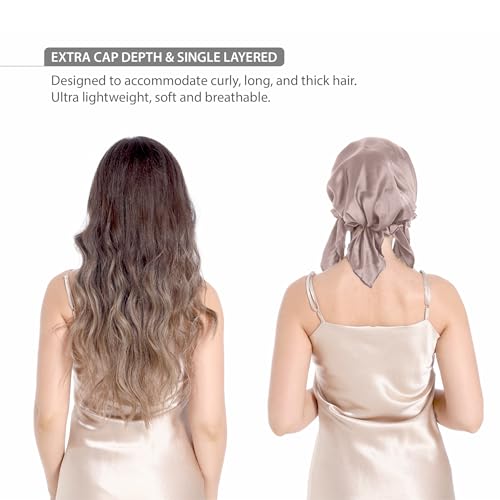 100% Silk Bonnet for Sleeping, Large Silk Sleep Cap with Tie Band for Curly Hair, Dusty Rose