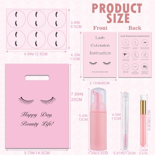 52PCS Lash Shampoo Bottles Brushes Set, 10pcs Foam Pump Dispenser, Lash Cleaning Brush, Eyelash Extension Tube Brush, Instructions Cards, Lash bags, 2pcs Eyelash Stickers for Business Clients (pink)