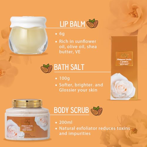 18Pcs Bath and Body Gift Basket Set for Women - Vanilla Spa Baskets Spa Kit with Necklace | Perfect Gifts for Christmas, Valentines Day, Mothers Day, Birthday Gifts, Self Skin Care Gifts for Her/Mom