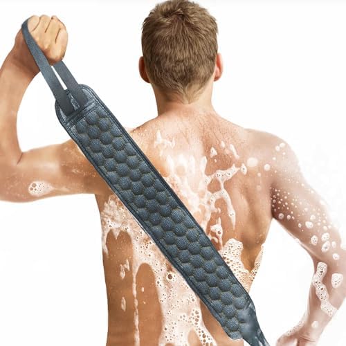 Inmorven Back Scrubber for Shower Exfoliating Body Scrubber 40 inch Double-Sided Back Exfoliator Scrub Towel, Bath Body Brush Widened Back Washer with Handle for Men and Women (Grey)