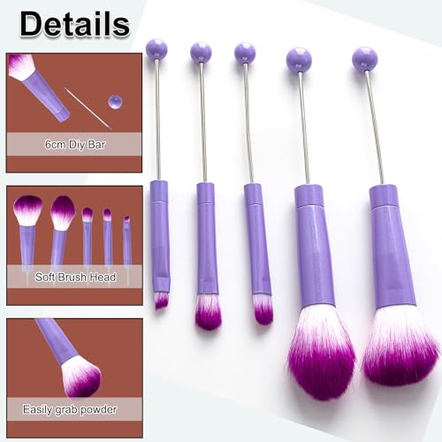 10Pieces Beadable Makeup Brushes Diy Makeup Comestic Brushes Beaded Brushes Kit for DIY Beaded Eyeshadow Brush (Beadable Makeup Brushes-10pieces=2Sets)-Purple