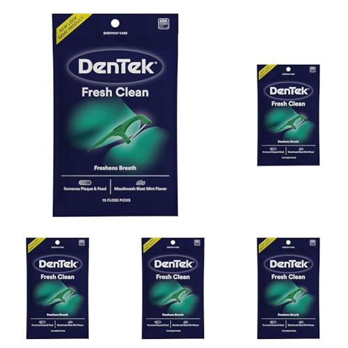 DenTek Fresh Clean Floss Picks, for Extra Tight Teeth, 75 Count (Pack of 5)