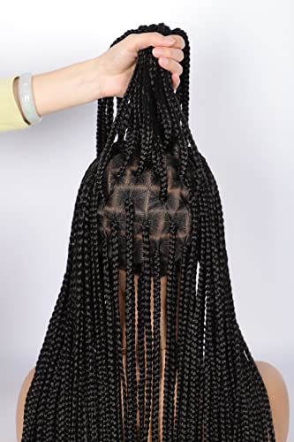 36" Knotless Braided Wigs Lace Front Box Braids Lace Frontal Wig for Women Premium Synthetic Black Hand Full double lace Braid Wig With Baby Hair