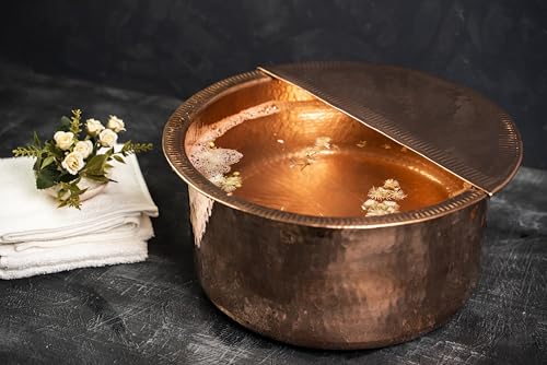 100% Solid Copper Foot Bowl with Removable Footrest, Hand Hammered Large Relaxation Pedicure Basin, 10-20" Sizes, for Spa & Pedicure (20 Inches)