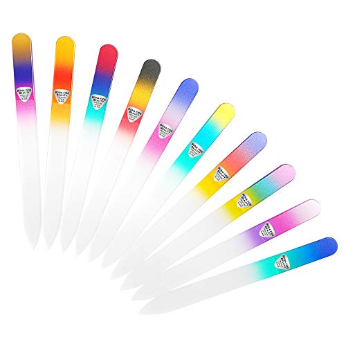 Bona Fide Beauty Czech Glass Nail Files Set - 10-Piece Crystal Nail Files Set in Sleeves, Bulk Nail Files from The EU (Multicolor)
