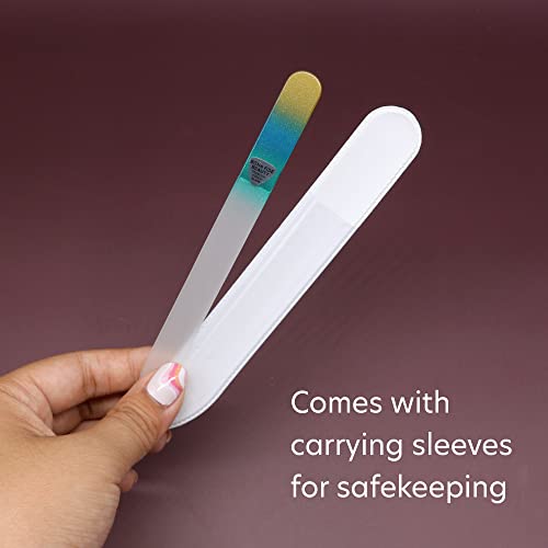 Bona Fide Beauty Czech Glass Nail Files Set - 10-Piece Crystal Nail Files Set in Sleeves, Bulk Nail Files from The EU (Multicolor)
