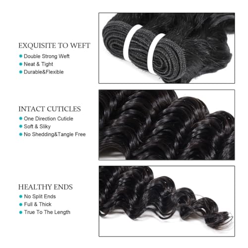 12 Inch Human Hair 4 Bundles Deep Wave Human Hair 100% Unprocessed Virgin Hair 12A Grade Natural Color Hair Extensions for Black Women(12'' 12'' 12'' 12'')