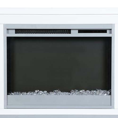 Ameriwood Home Lumina Fireplace TV Stand for TVs up to 70 Inch, Replaceable Electric Fireplace Insert Heater, Remote Control, Timer, Color Changing LED Lights, Crystal Ember Flames, White