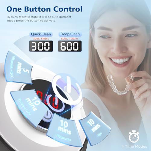 45kHz Ultrasonic Retainer Cleaner Machine, 200ML Denture Cleaner, 4 Modes with Digital Timer Mouth Guard Cleaner for Aligner, Night guard, Braces, Toothbrush, Jewelry and More (White)