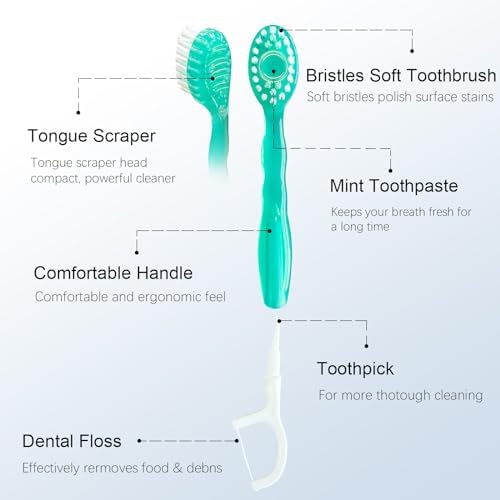 5 in 1 Disposable Mini Toothbrushes on The go Toothbrush Portable Travel Toothbrush（Toothpaste + Tongue Scraper + Floss + Picks Individually Wrapped Prepasted Oral Care Mint 24 Packs