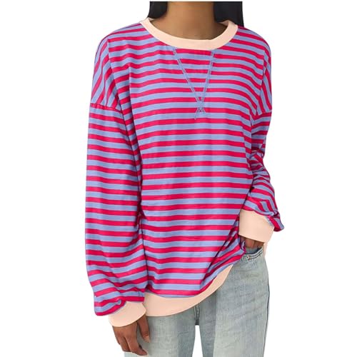 Blouses for Women Dressy Casual,Womens Oversized Sweatshirts Fall Fashion Tops Long Sleeve Shirts Colorblock Striped Crewneck Sweatshirt Pullover Casual Tunic Tops Clothes 2024