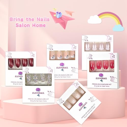 Handmade Press on Nails Full Cover Luxurious 3D Crystal False Nails Super Extra Long Stiletto Diamonds Art Decoration Fake Nails Manicure Kit Nail Art Tips Gift for Women Girls Wedding Party