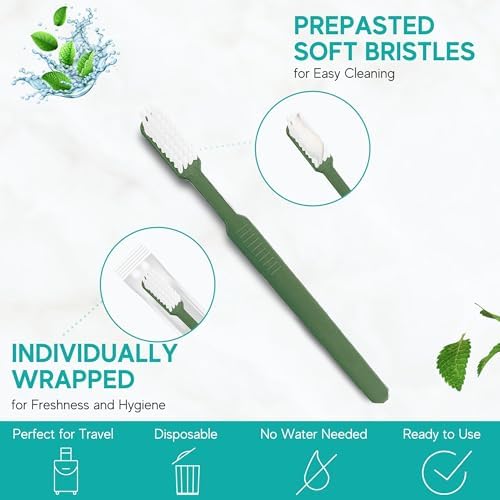 160 Prepasted Disposable Toothbrushes Individually Wrapped - Single Use Pre Pasted Disposable Toothbrushes with Toothpaste Built In - Waterless Toothbrush for Travel, Airbnb Guests, Hotel, & Camping