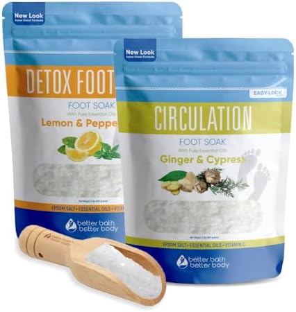 2 Pack Foot Soak Salts Bundle for DIY Foot Spa with Bamboo Scoop (2 lbs Each 4 lbs Total) for Discomfort and Dry Skin Made in USA with BPA Free Easy Lock Pouch