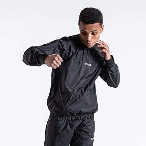 BOXRAW Hagler Professional Sauna Suit 1.0 Top & Bottoms Non Rip Sweat Suit Boxing MMA Training Gym (Charcoal - M)