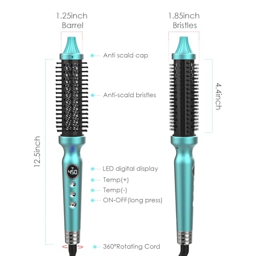 1 1/4 Inch Thermal Brush Negative Ion Heated Round Brush Dual Voltage 12 Temperature Settings Curling Hairbrush for Bangs Medium Shoulder Hair (1.25 Inch Barrel 1.85 Inch Bristles)
