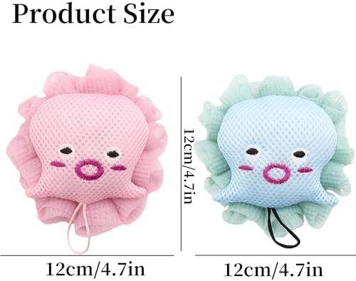2Pack Kids Bath Loofah Sponge, Cute Cartoon Octopus Shape Baby Toddler Shower Exfoliating Body Scrubber Mesh Loofa Sponge for Boys and Girls