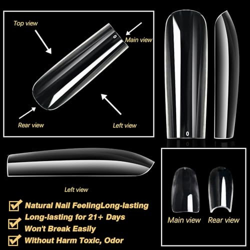 250pcs Sculpted XXlong Square Soft Gel Nail Tips, Professional False Nail Tips with Box - 10 Sizes Full Cover Clear Acrylic Press On Fake Nails for Extension Manicure Salon DIY at Home
